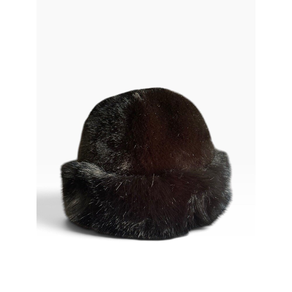 Vintage Russian Cossack Style Black Faux Fur Bucket Hat Fluffy Winter Cap